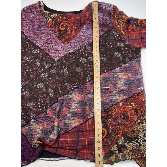 ALI MILES Womens Plus 3X Jewel Tone Purple Patchwork 3/4-Sleeve Boho TUNIC EUC - Picture 5 of 9